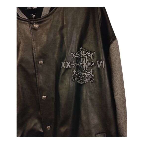 Bare Fox Jacket Men's Extra Large Black Gray Fleece Sleeves Varsity Snap Up 4XL - Picture 2 of 16